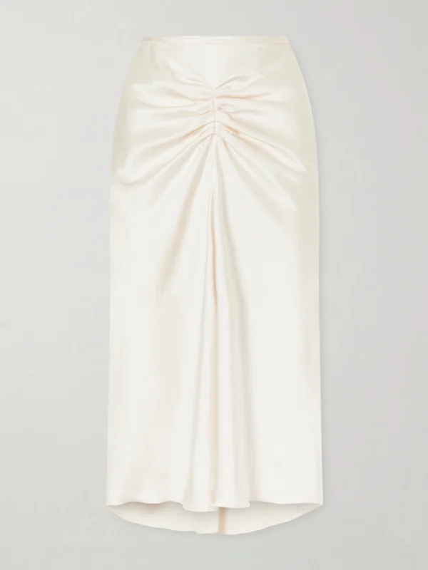 Victoria Beckham Bela Ruched Satin Midi Skirt