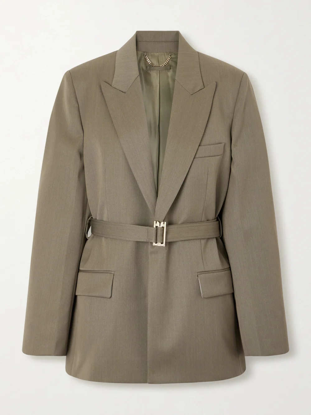 Victoria Beckham Belted Wool-blend Twill Blazer in sage green