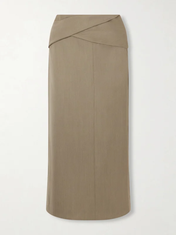 Victoria Beckham Belted Wool-blend Twill Midi Skirt