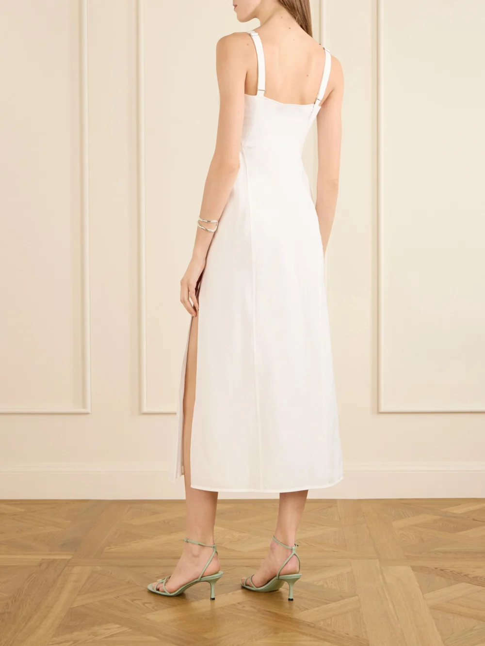 Back view of the Victoria Beckham Cami Paneled Organic Cotton-blend Midi Dress