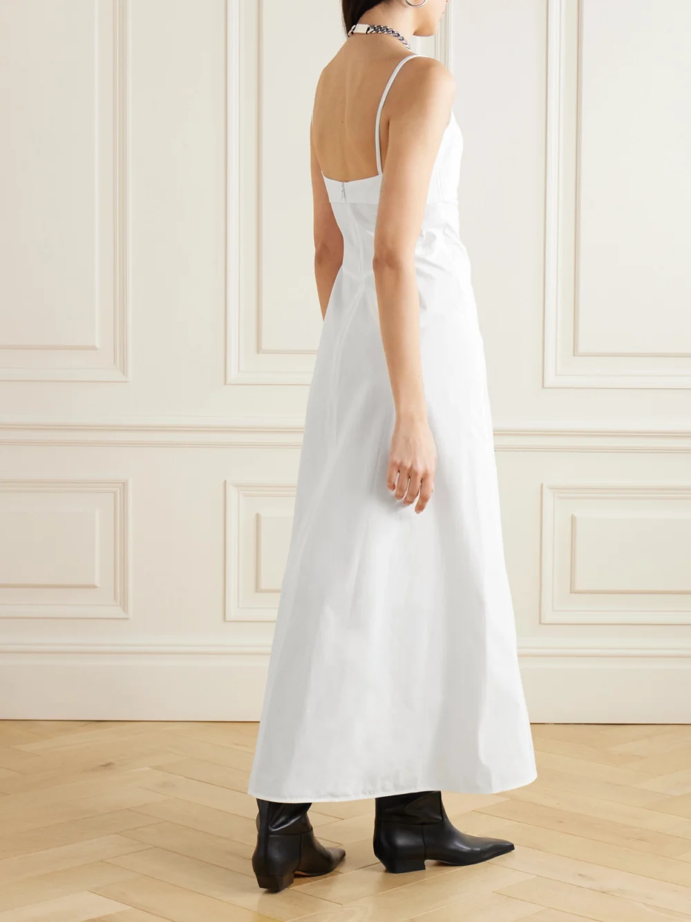 Back view of the Victoria Beckham Cami Paneled Organic Cotton-blend Poplin Maxi Dress