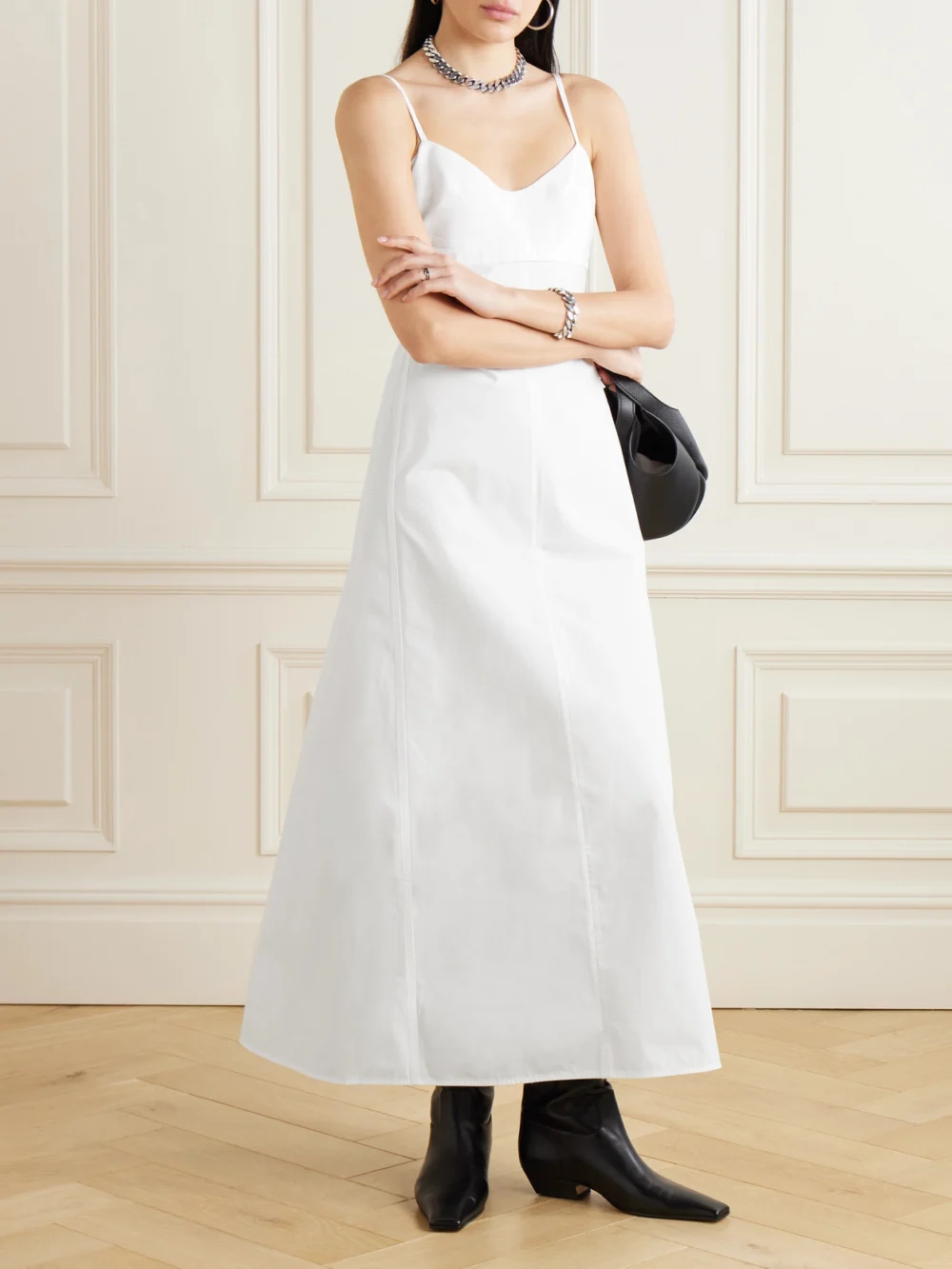 Victoria Beckham Cami Paneled Organic Cotton-blend Poplin Maxi Dress, worn by a model