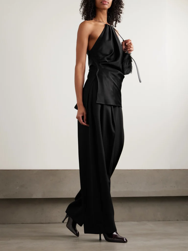 Victoria Beckham Chain-embellished Gathered Satin Top