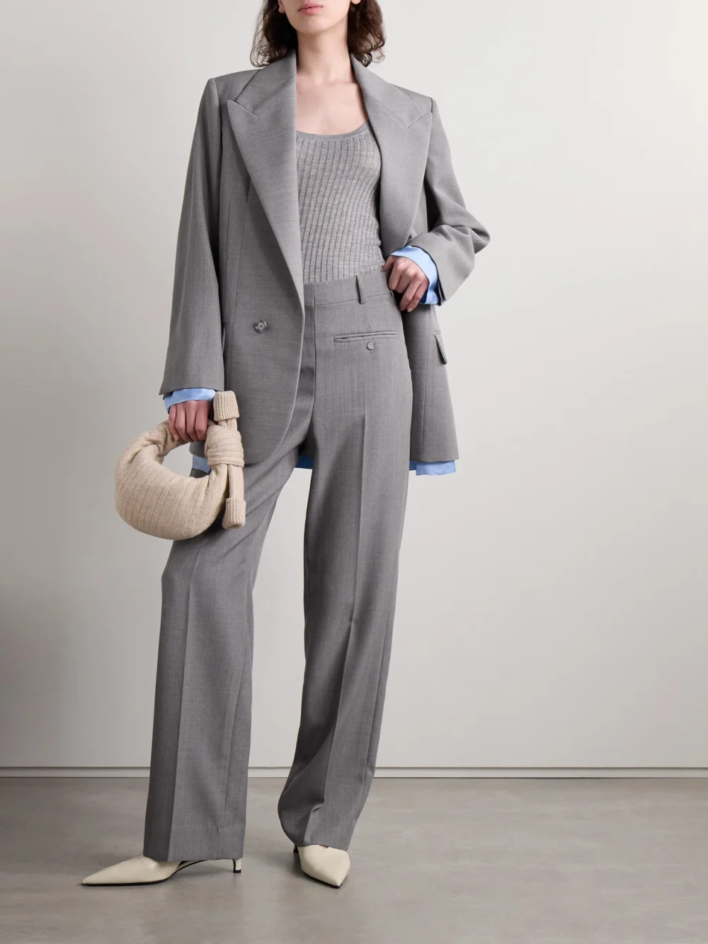 Victoria Beckham Checked Wool Wide-leg Pants, worn by a model
