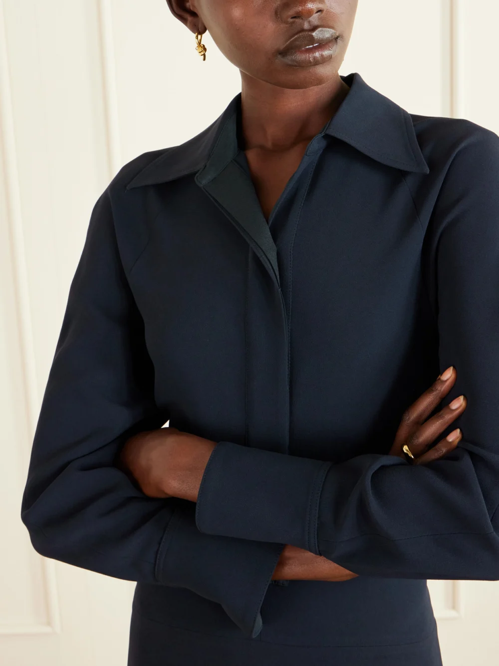 Close-up detail of the Victoria Beckham Crepe Midi Dress