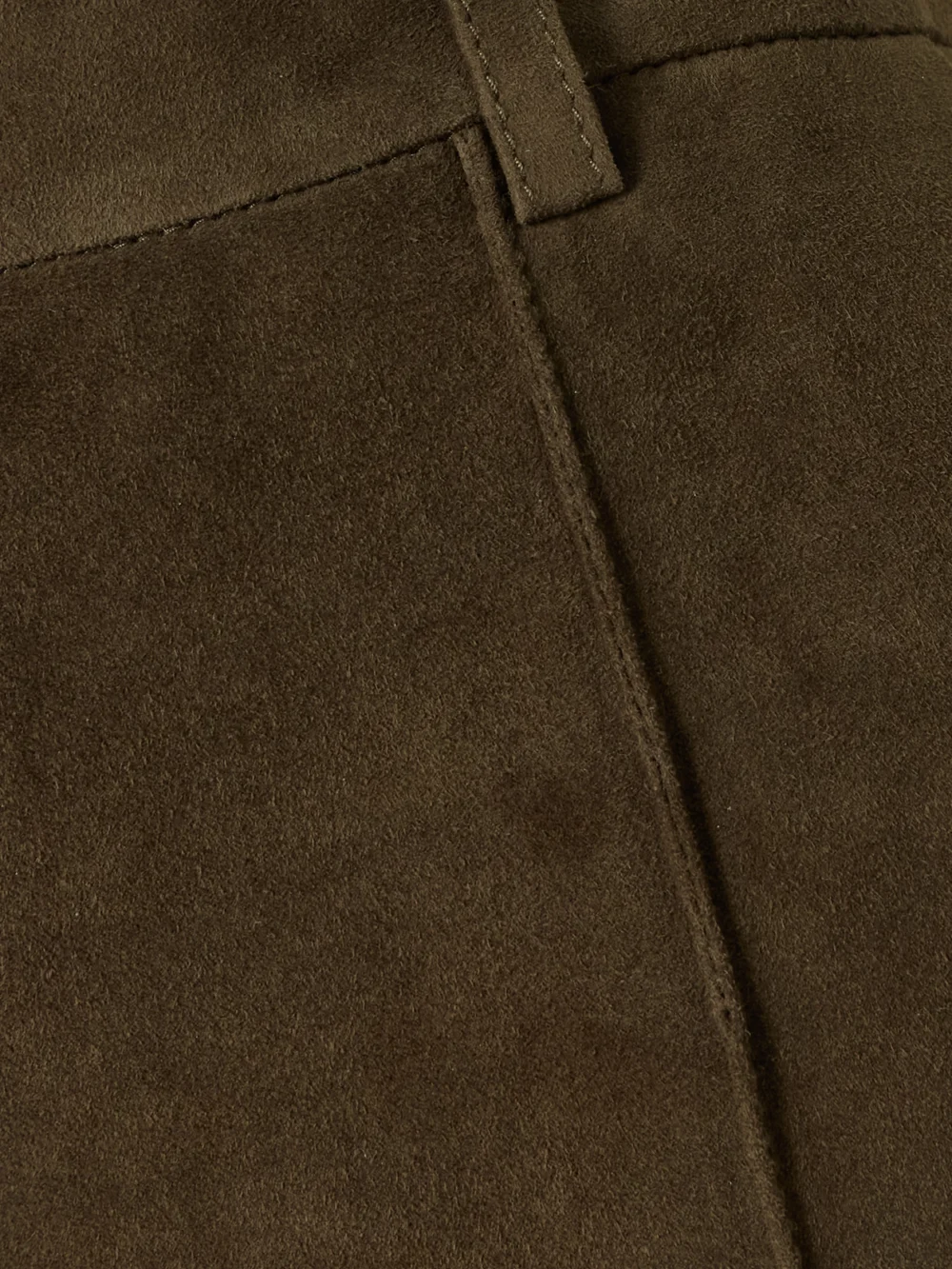 Close-up detail of the Victoria Beckham Cropped Suede Flared Pants