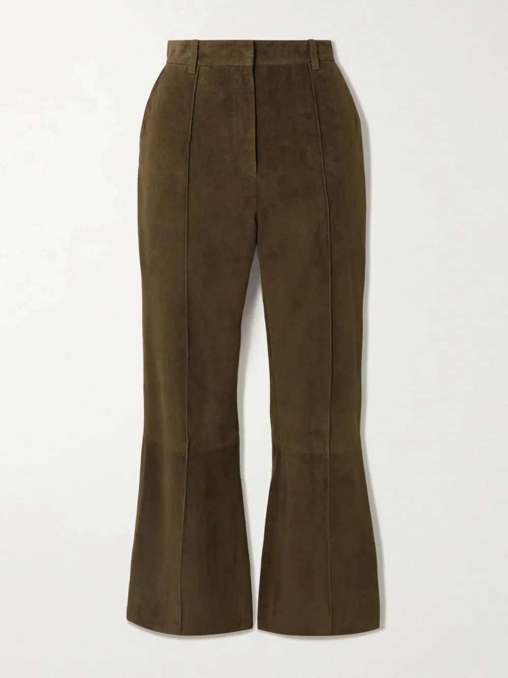 Victoria Beckham Cropped Suede Flared Pants in dark green