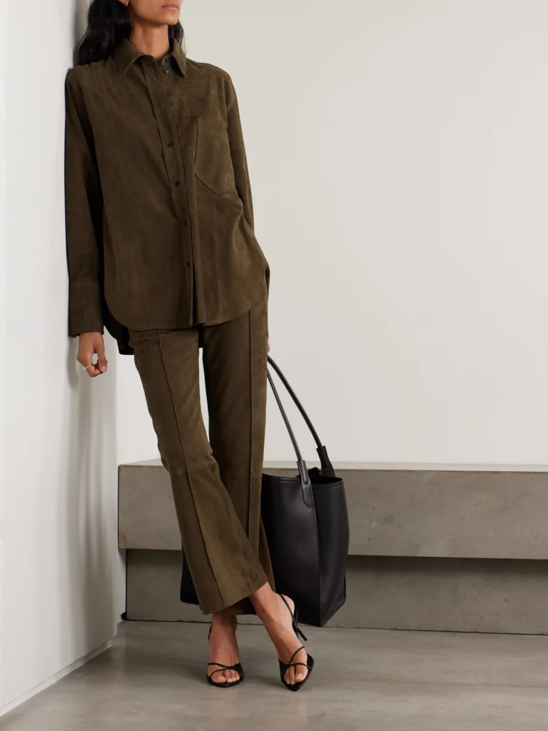 Victoria Beckham Cropped Suede Flared Pants