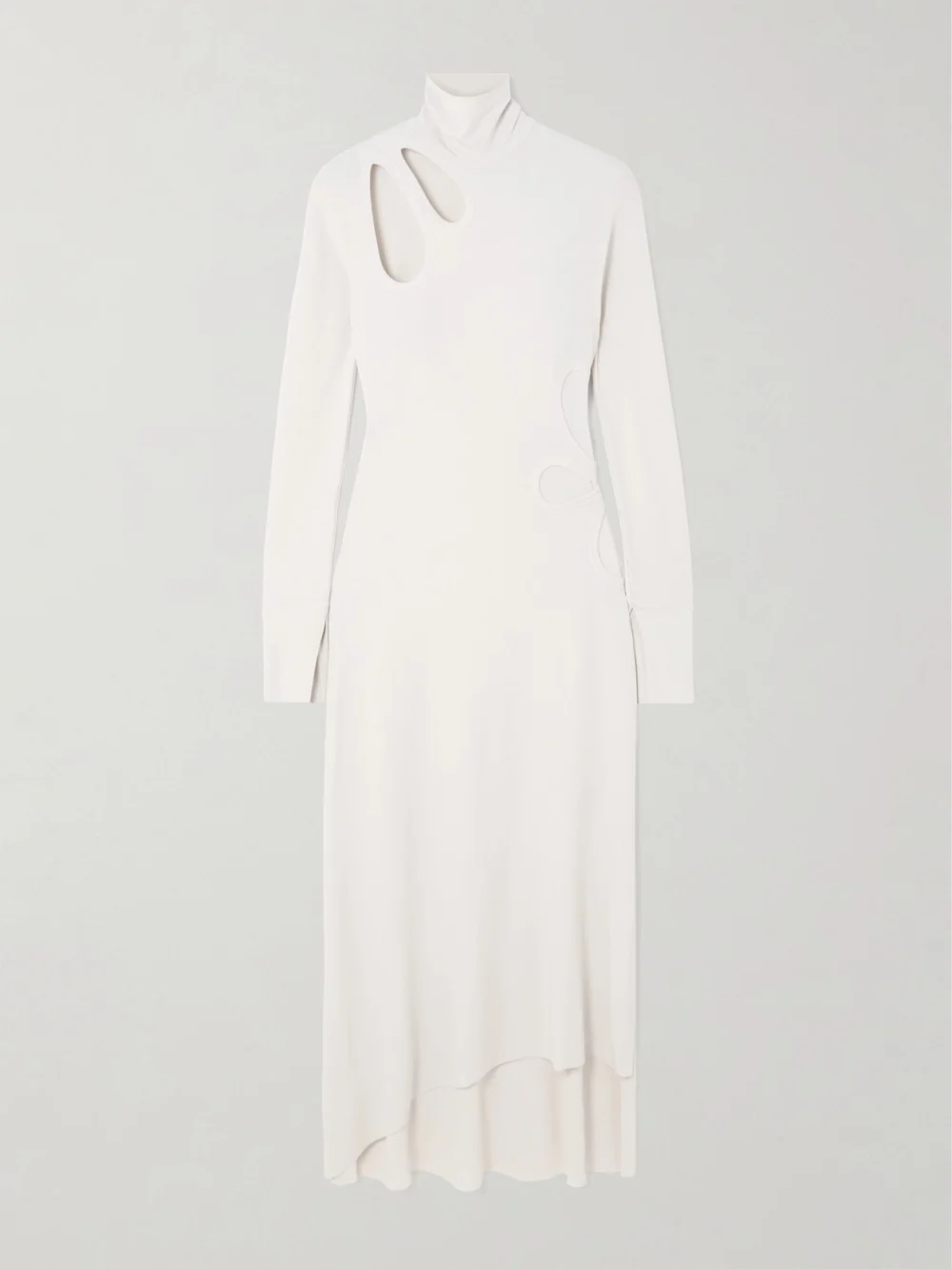 Victoria Beckham Cutout Asymmetric Stretch-jersey Turtleneck Midi Dress in off-white