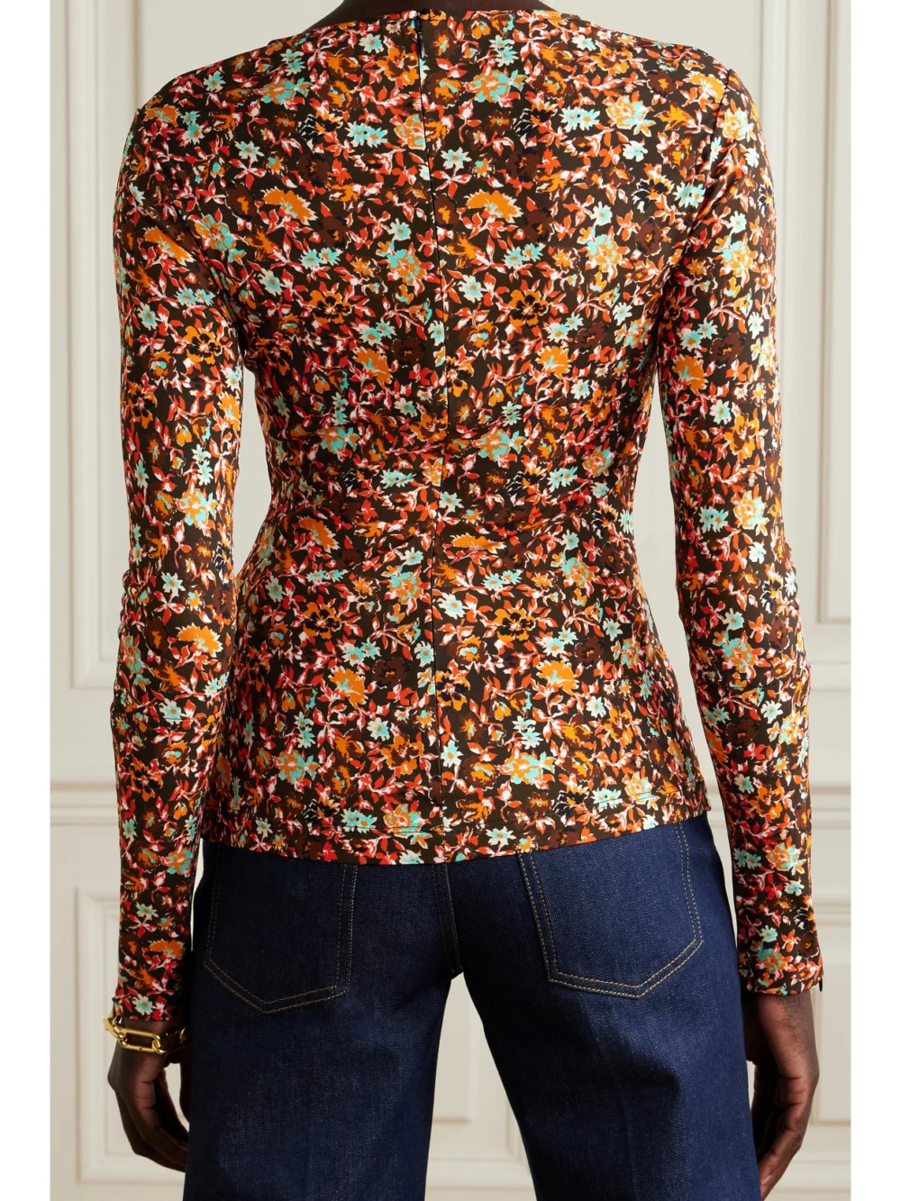 Back view of the Victoria Beckham Cutout Floral-print Jersey Top