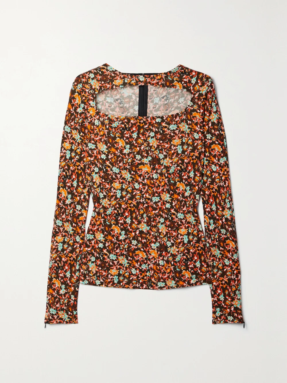 Victoria Beckham Cutout Floral-print Jersey Top in brown