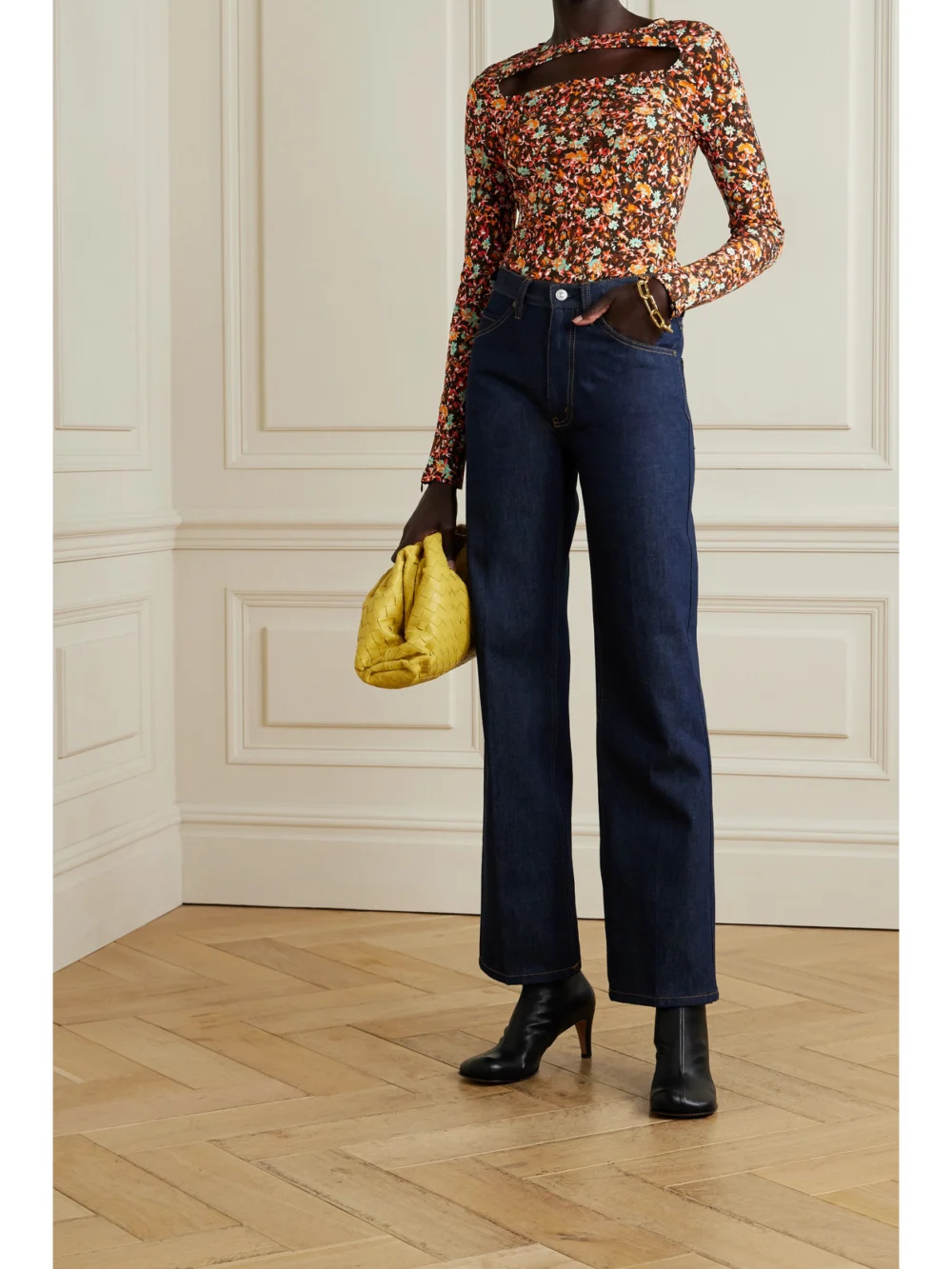 Victoria Beckham Cutout Floral-print Jersey Top, worn by a model