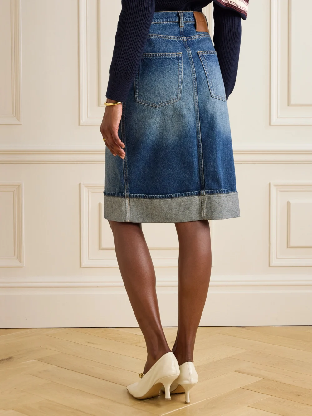 Back view of the Victoria Beckham Denim Midi Skirt