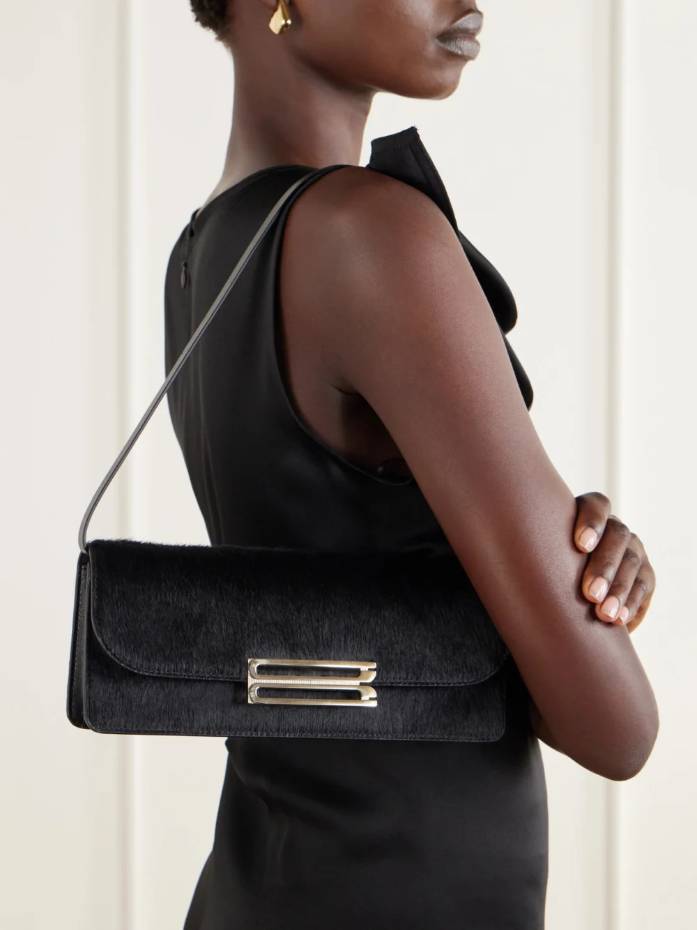 Victoria Beckham Dorian East-west Calf Hair Clutch, styled view