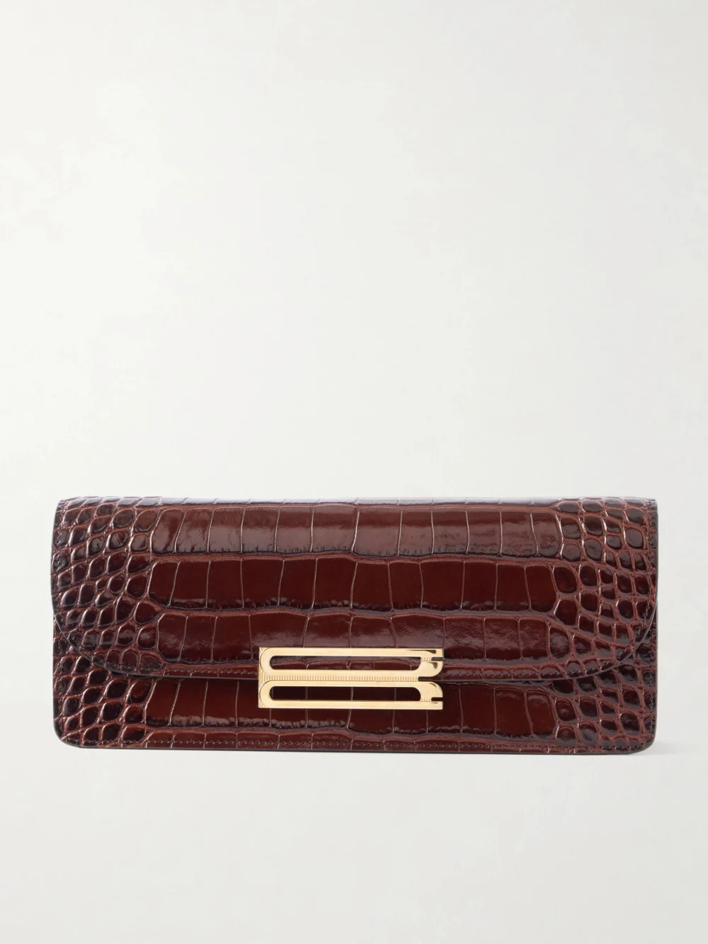 Victoria Beckham Dorian East-west Croc-effect Leather Clutch in brown