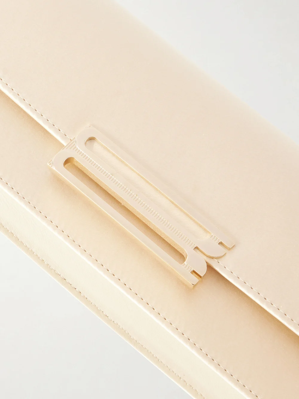 Close-up detail of the Victoria Beckham Dorian Leather Clutch