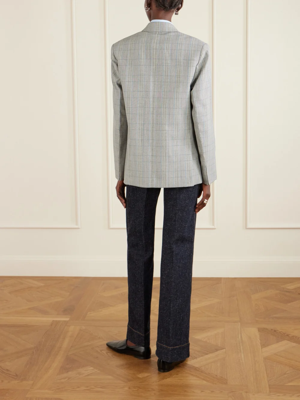 Back view of the Victoria Beckham Double-breasted Checked Wool Blazer