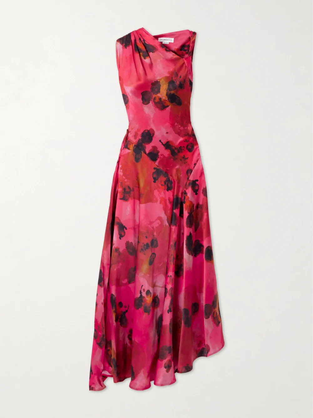 Victoria Beckham Draped Floral-print Silk-satin Midi Dress in red