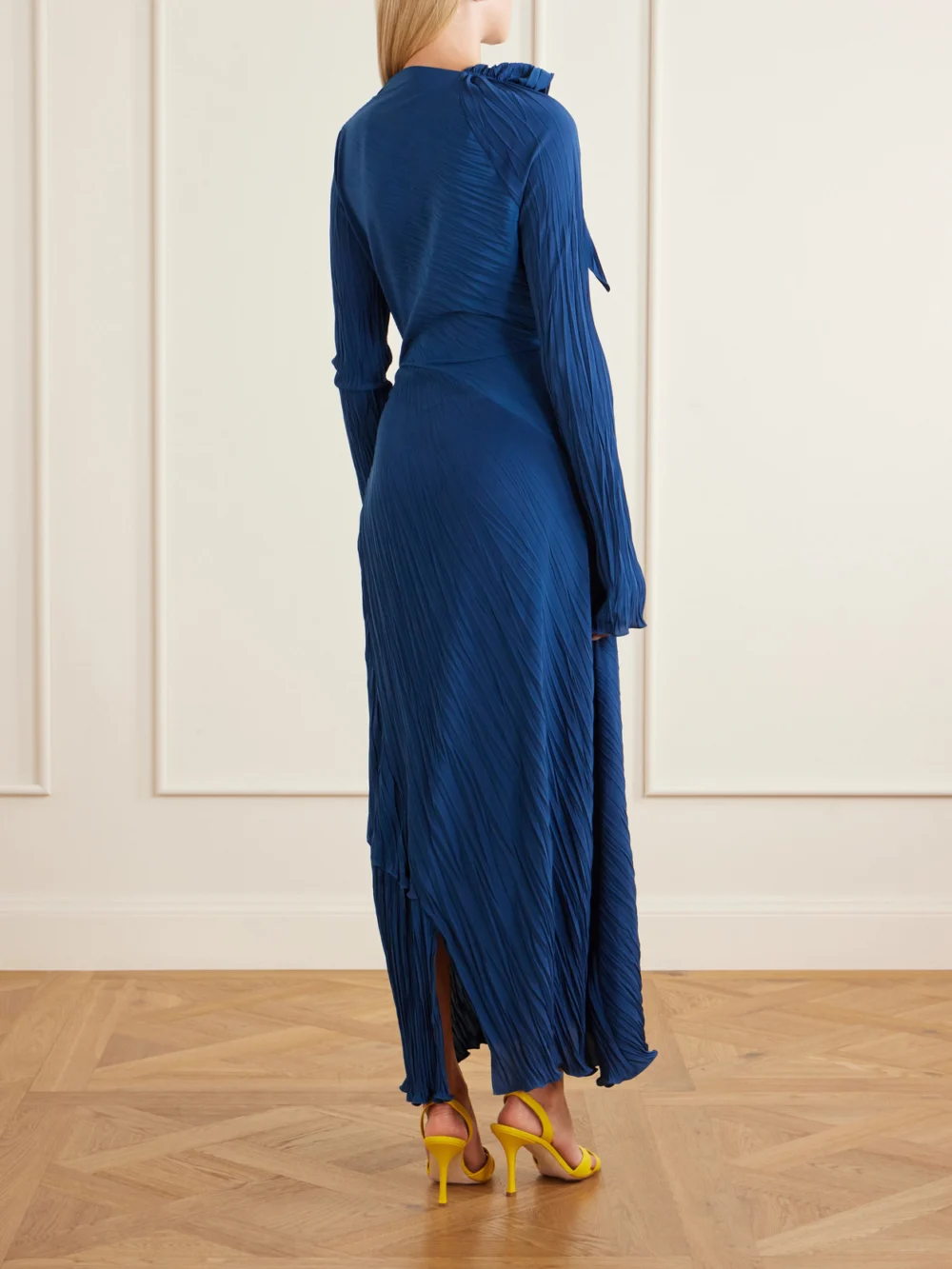 Back view of the Victoria Beckham Draped Plissé-crepe Midi Dress