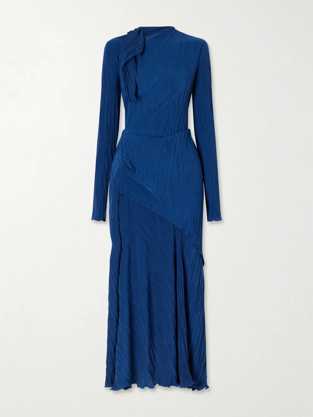 Victoria Beckham Draped Plissé-crepe Midi Dress in navy