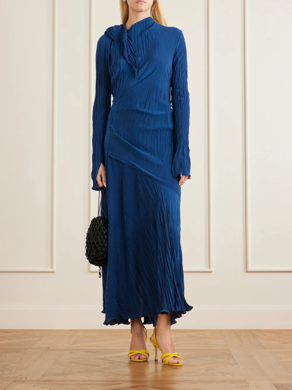 Victoria Beckham Draped Plissé-crepe Midi Dress, worn by a model