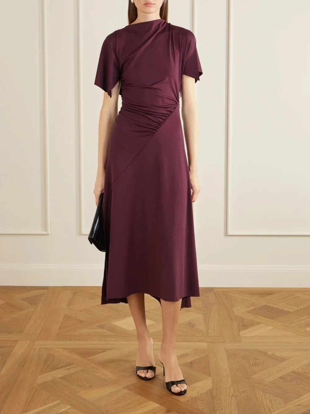 Victoria Beckham Draped Satin-jersey Midi Dress, worn by a model