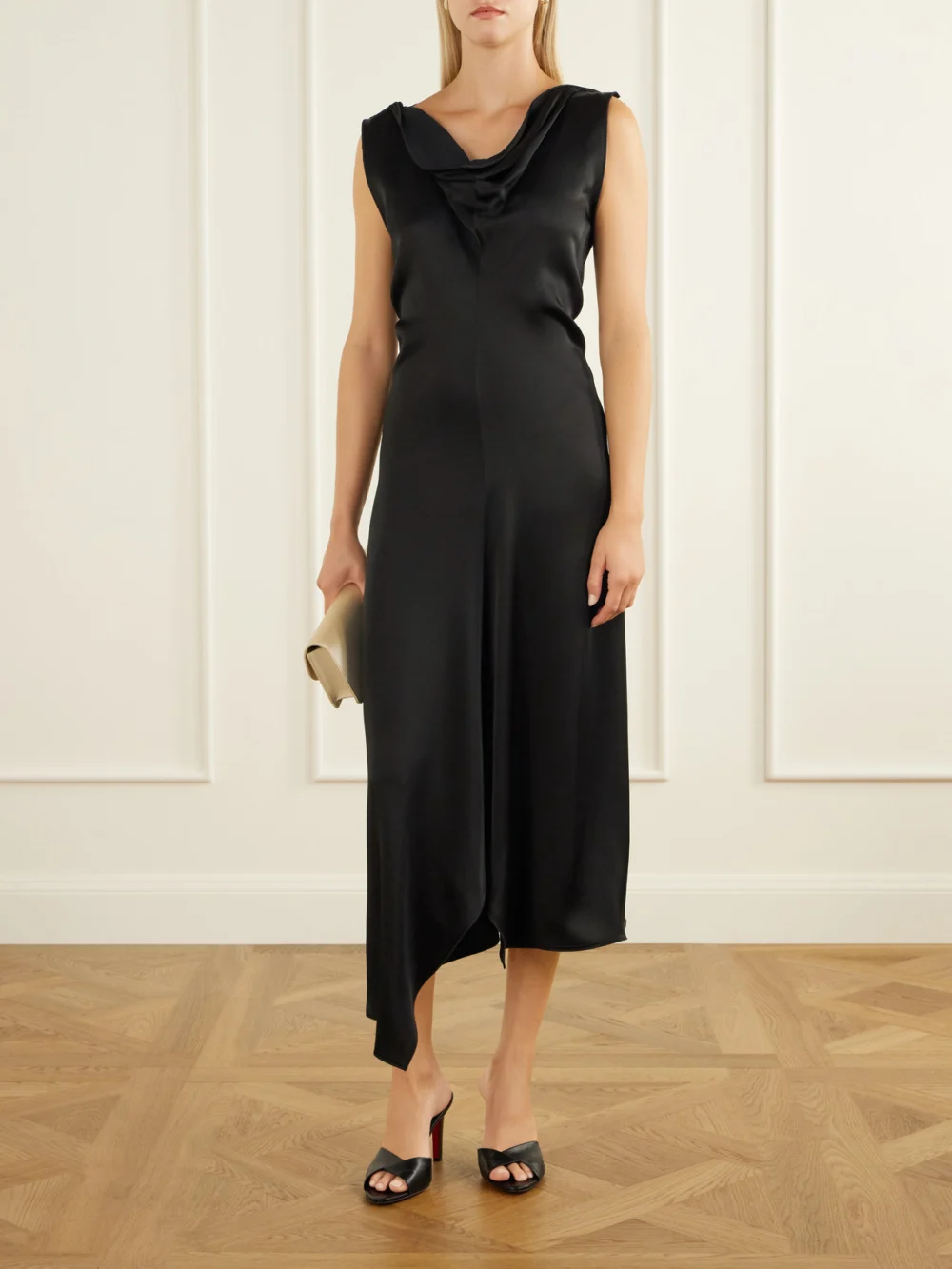 Victoria Beckham Draped Satin Midi Dress, worn by a model