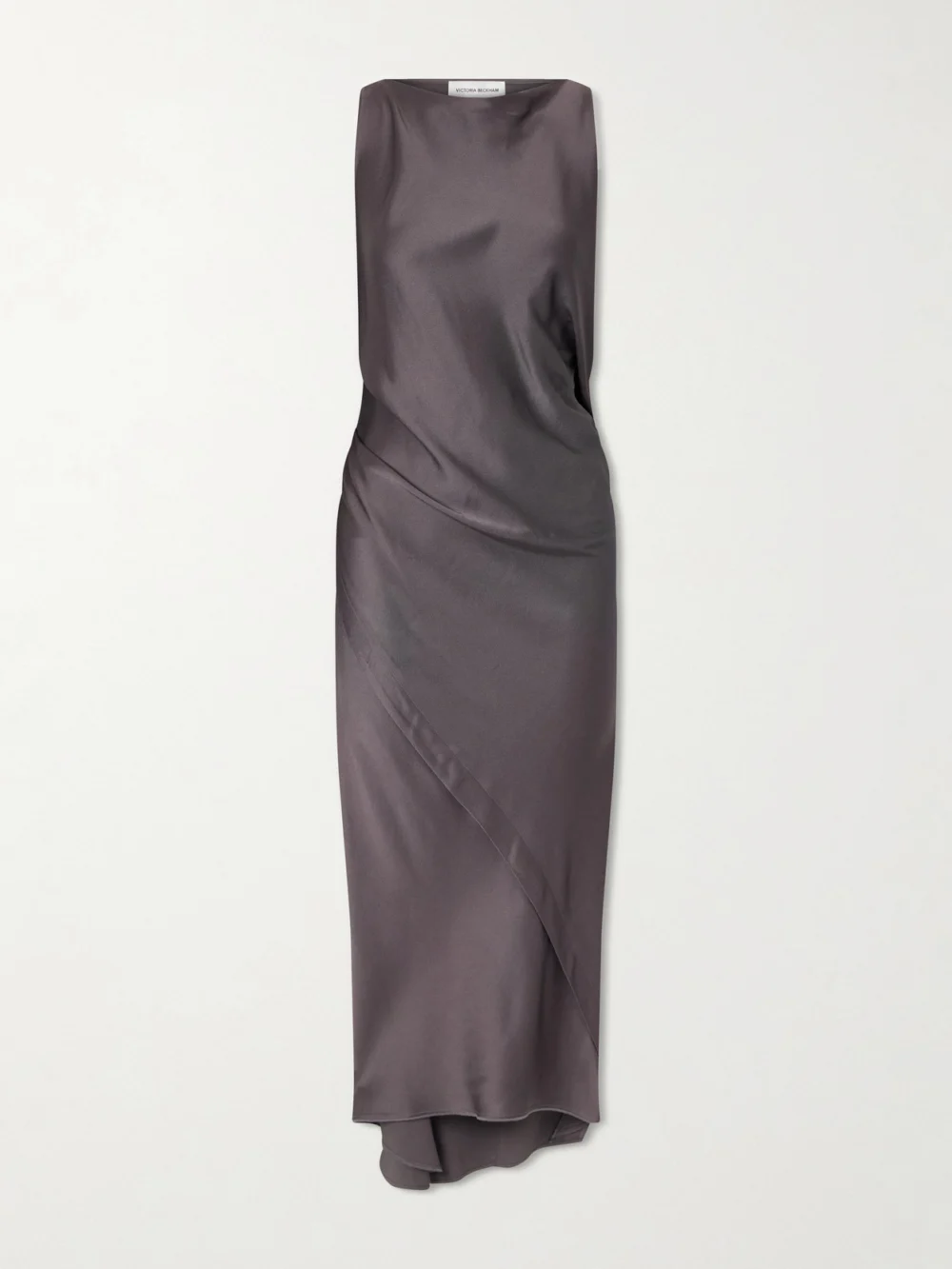 Victoria Beckham Draped Satin Midi Dress in taupe