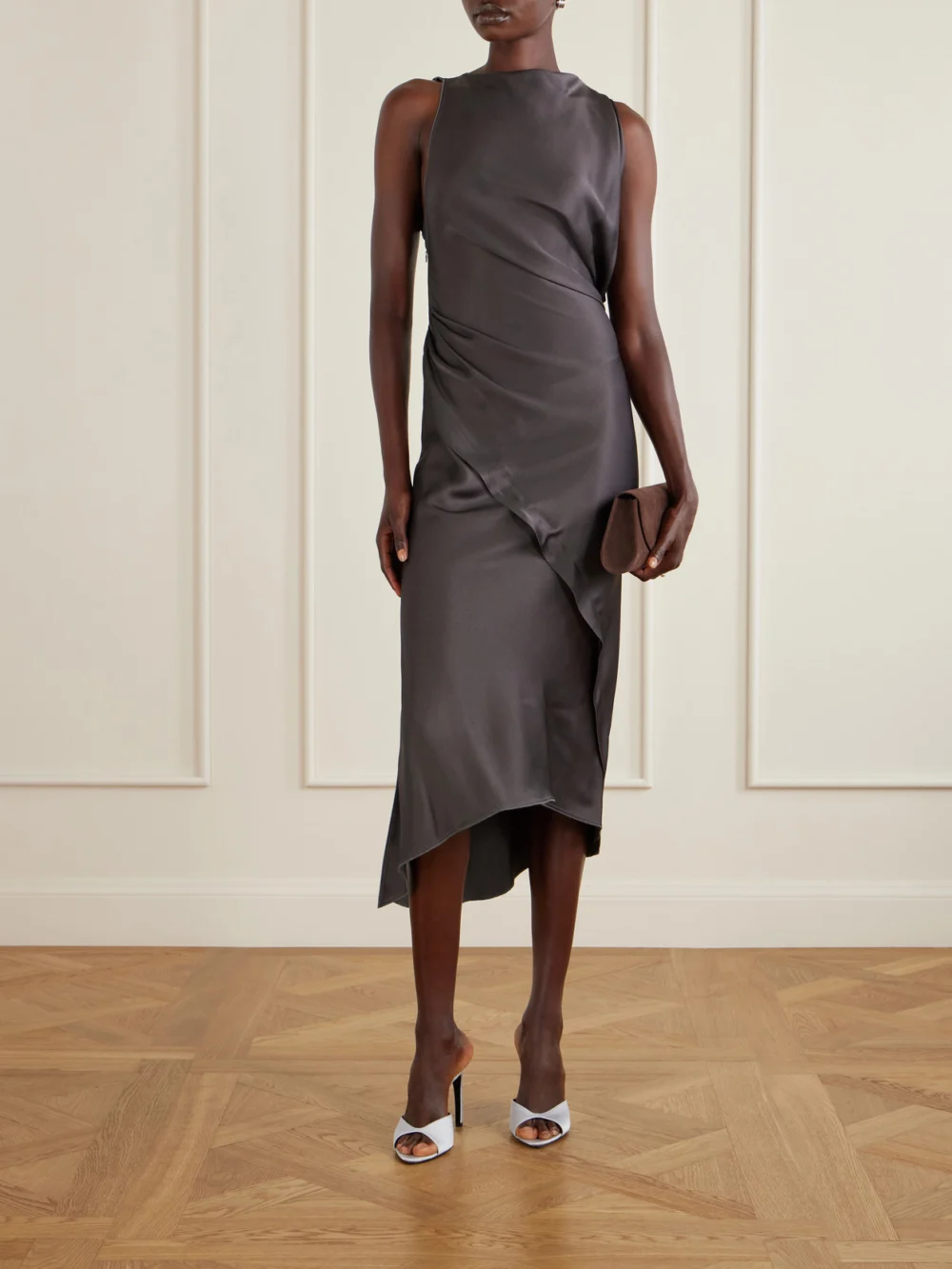 Victoria Beckham Draped Satin Midi Dress, worn by a model