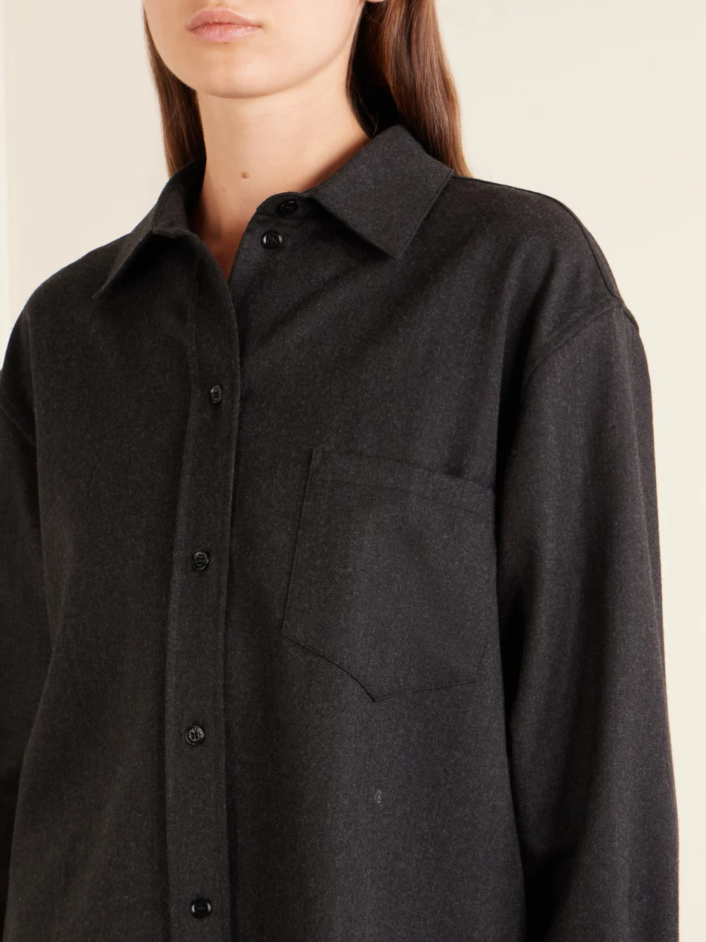 Close-up detail of the Victoria Beckham Ellys Wool Shirt