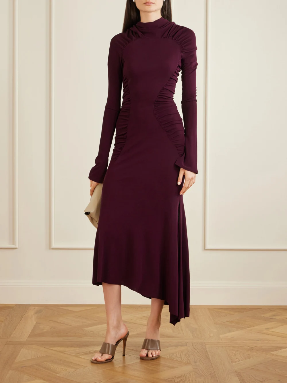 Victoria Beckham Gathered Crepe Maxi Dress, worn by a model