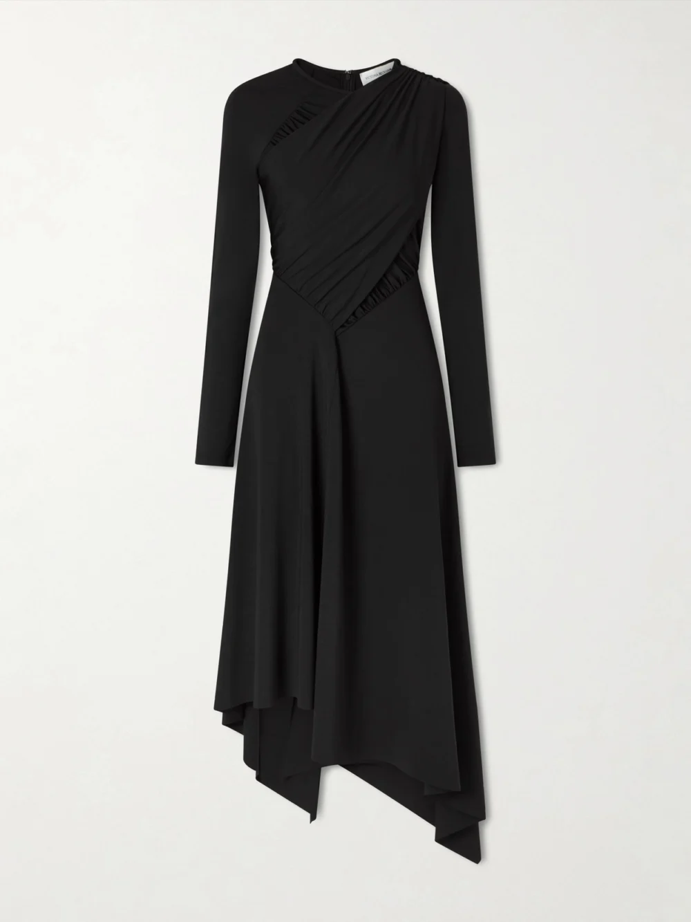Victoria Beckham Gathered Crepe Midi Dress in black
