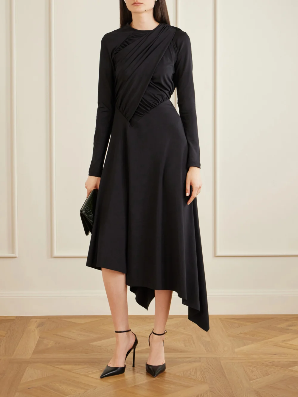 Victoria Beckham Gathered Crepe Midi Dress, worn by a model