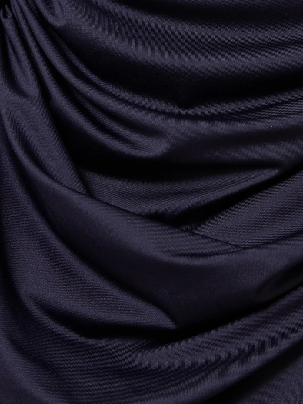 Close-up detail of the Victoria Beckham Gathered Draped Jersey Turtleneck Midi Dress