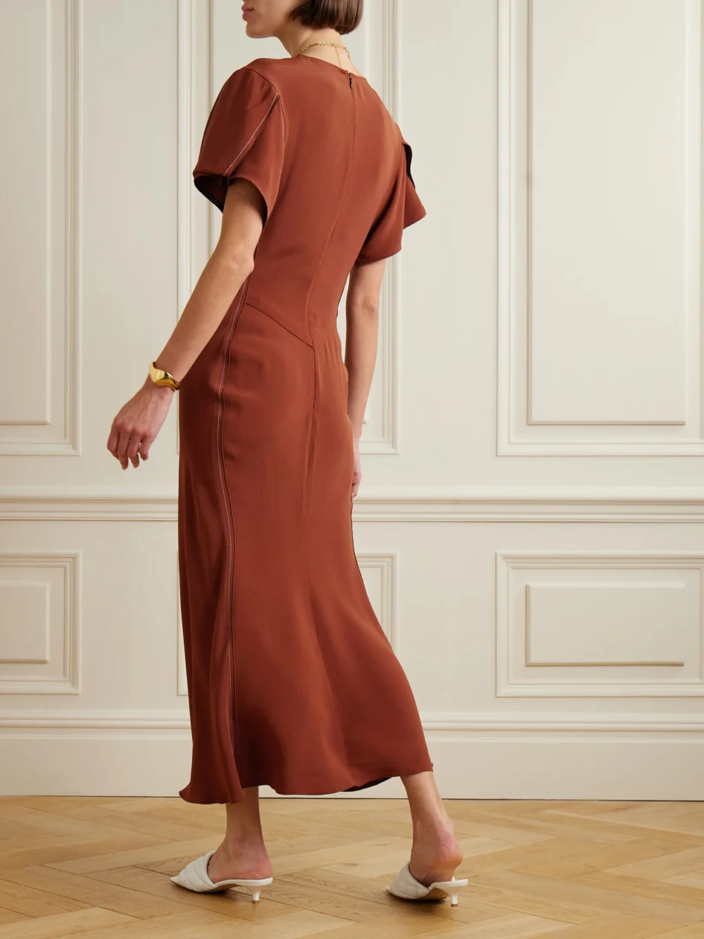 Back view of the Victoria Beckham Gathered Jersey Midi Dress