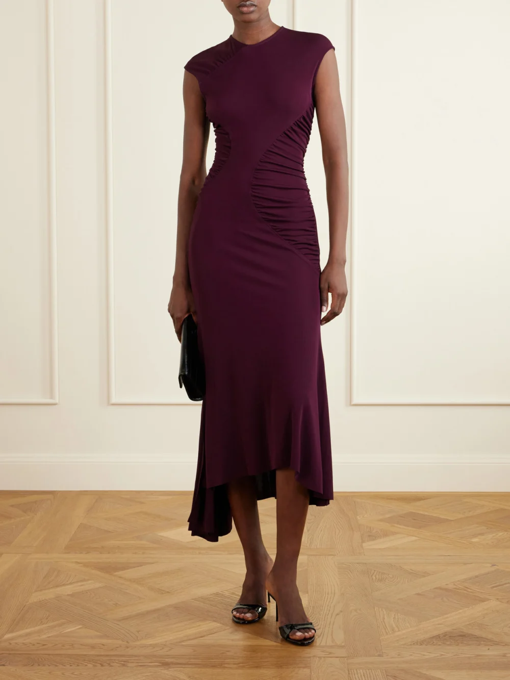 Victoria Beckham Gathered Jersey Midi Dress, worn by a model