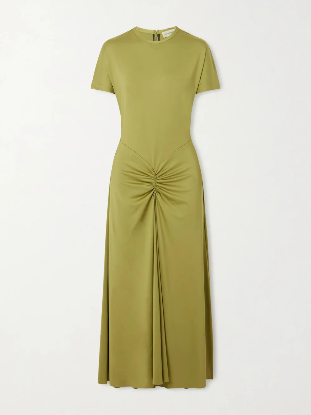 Victoria Beckham Gathered Satin-jersey Midi Dress in green