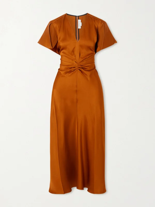 Victoria Beckham Gathered Satin Midi Dress