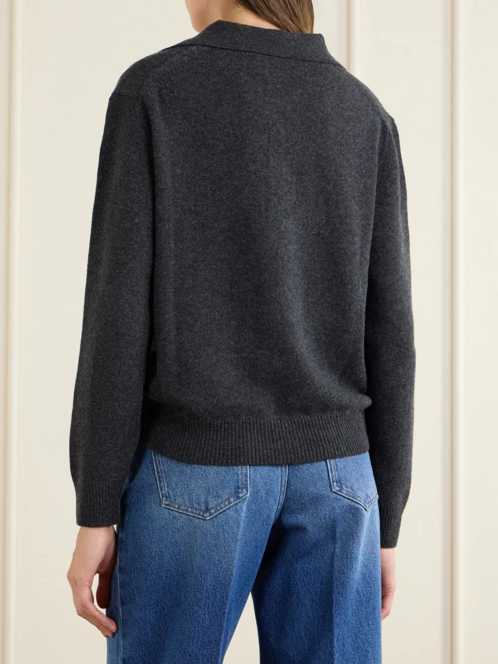 Back view of the Victoria Beckham Genevieve Wool and Cashmere Polo Sweater