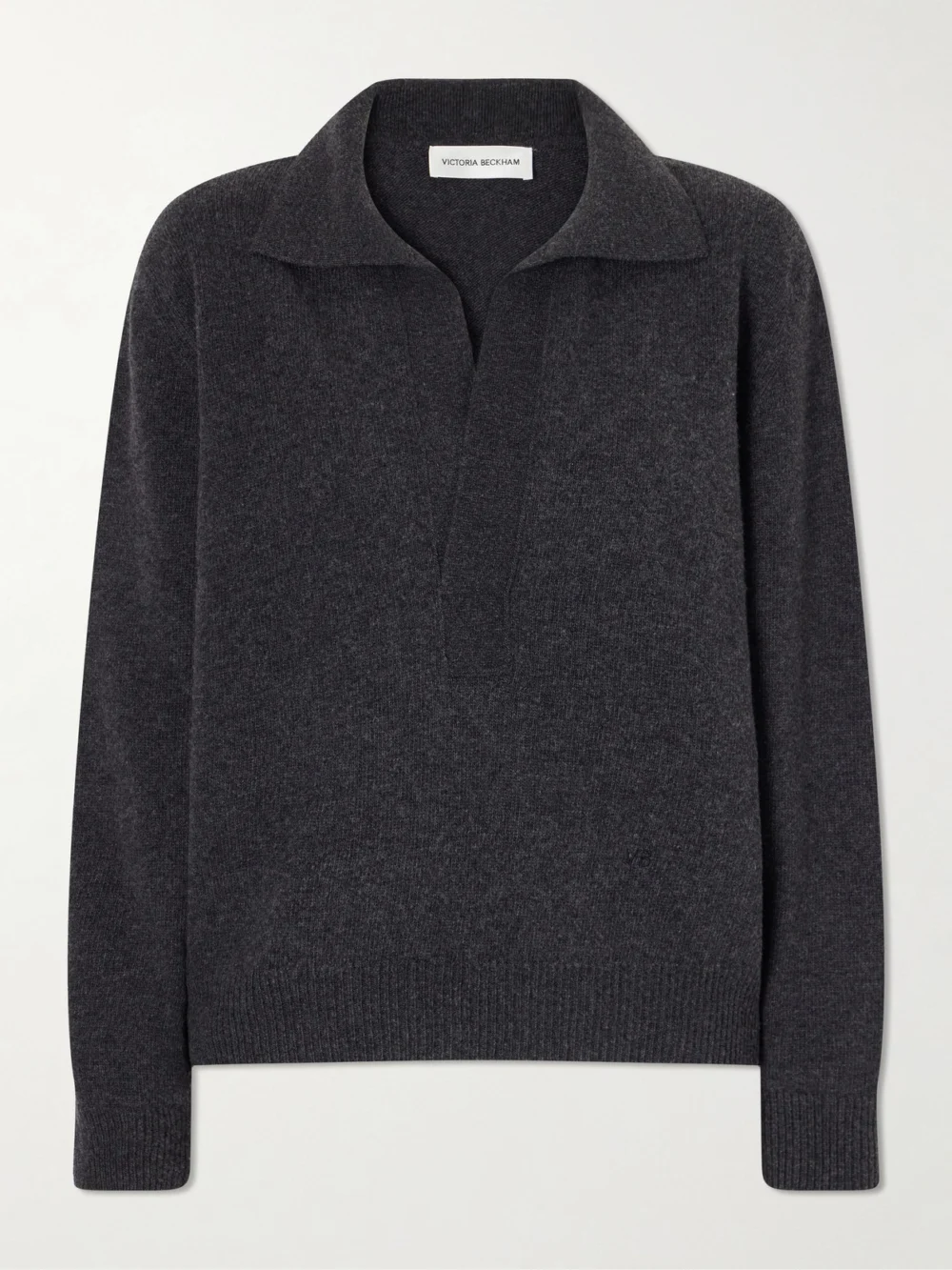 Victoria Beckham Genevieve Wool and Cashmere Polo Sweater in gray