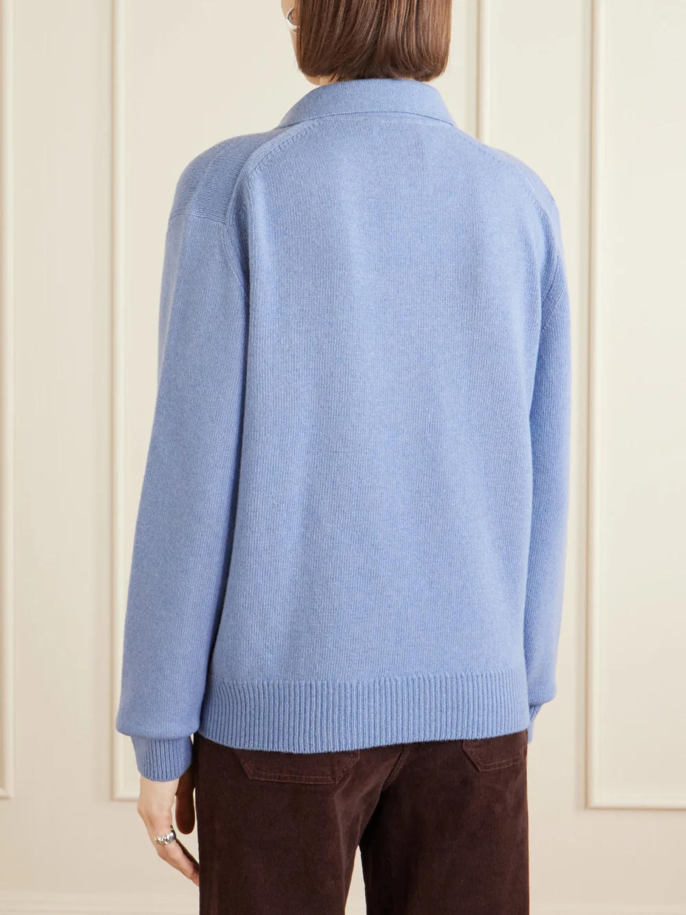 Back view of the Victoria Beckham Genevieve Wool and Cashmere Polo Sweater