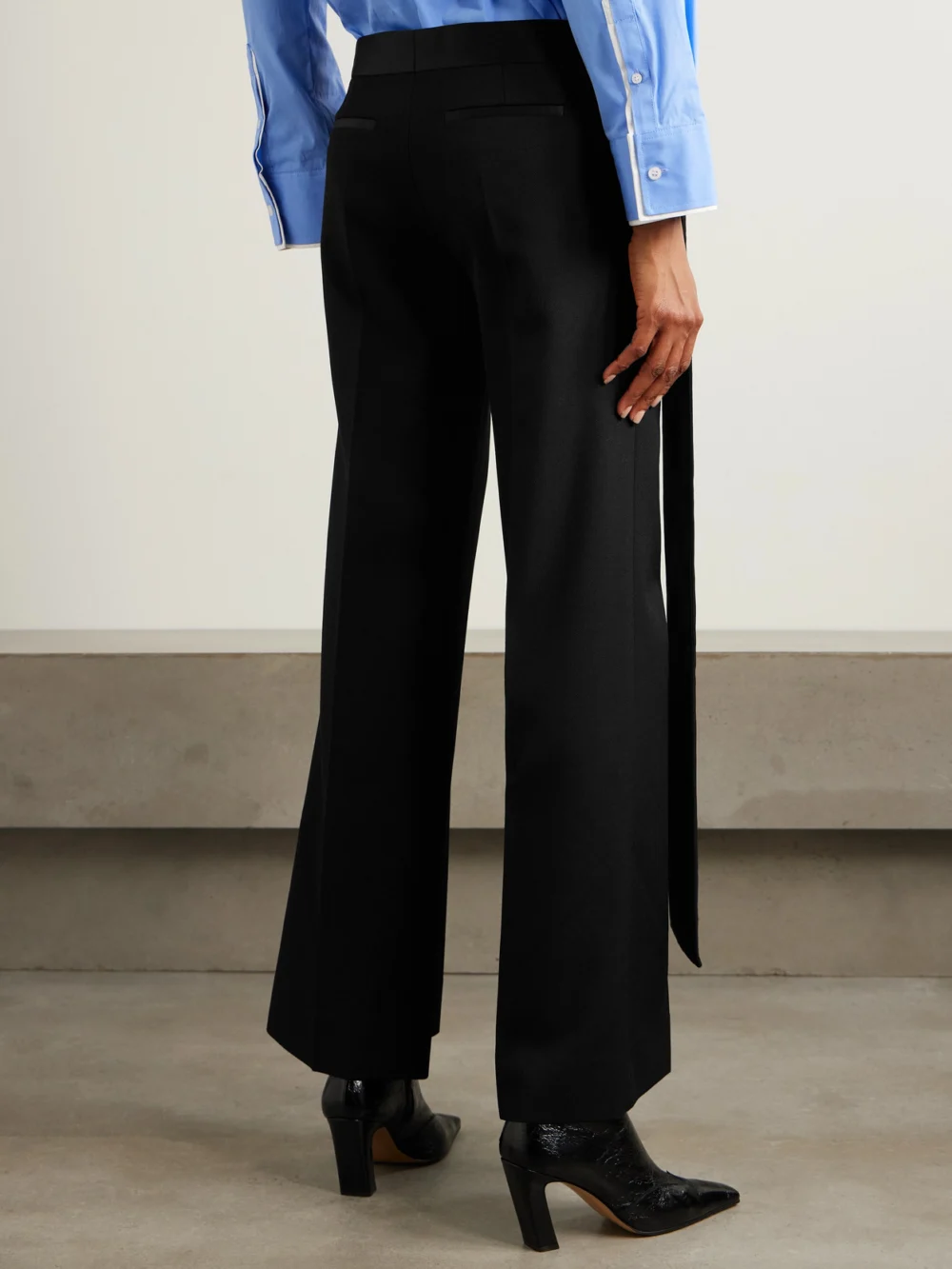 Back view of the Victoria Beckham Gigi Satin-trimmed Crepe Straight-leg Pants