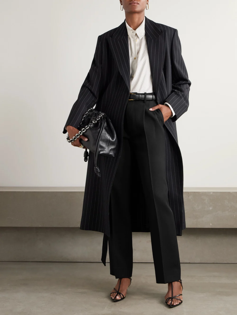 Victoria Beckham Grain De Poudre Wool Pleated Wide-leg Pants, worn by a model