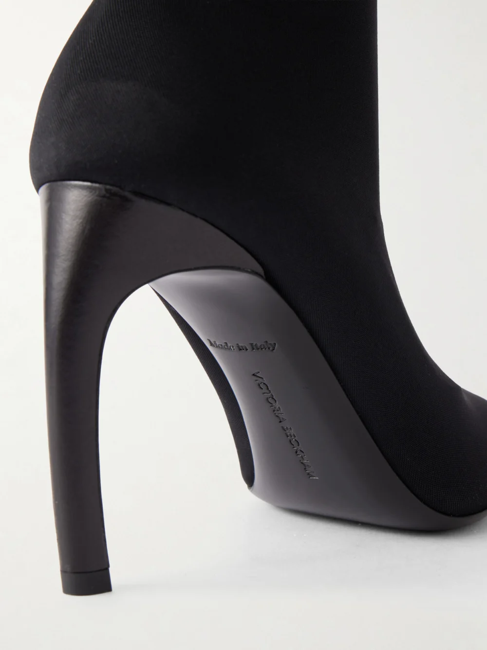 Close-up detail of the Victoria Beckham Harlow 100 Stretch-jersey Over-the-knee Boots