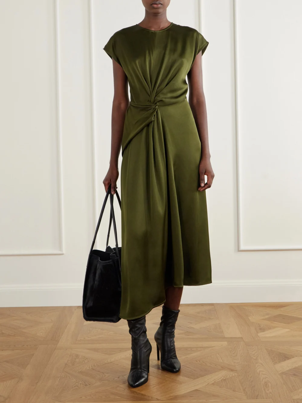 Victoria Beckham Harlow Distressed Leather Ankle Boots, styled view