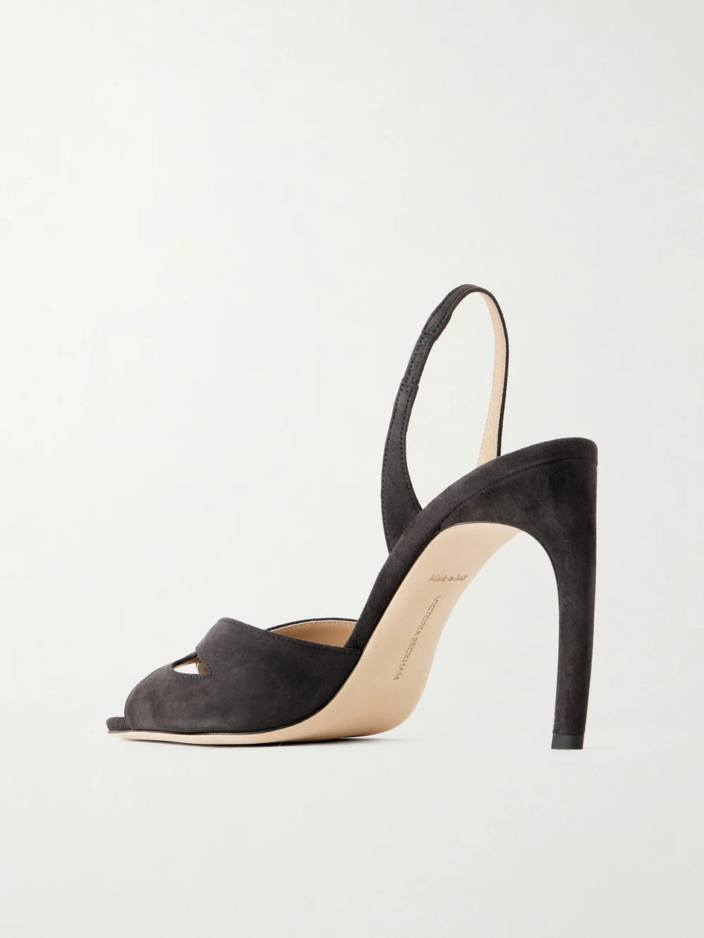 Back view of the Victoria Beckham Harlow Mask 100 Suede Sandals