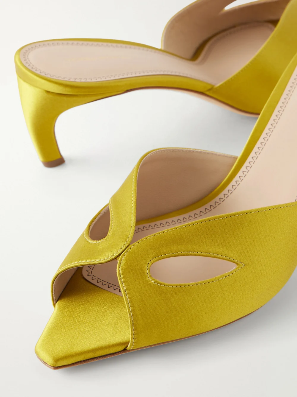 Close-up detail of the Victoria Beckham Harlow Mask 55 Satin Sandals