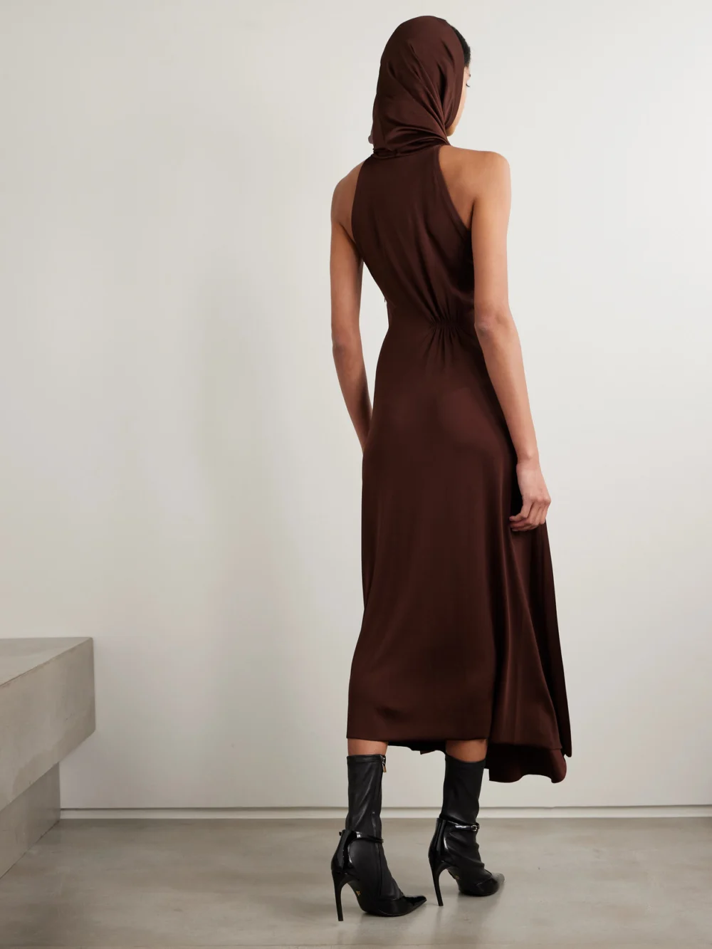 Back view of the Victoria Beckham Hooded Stretch-jersey Midi Dress