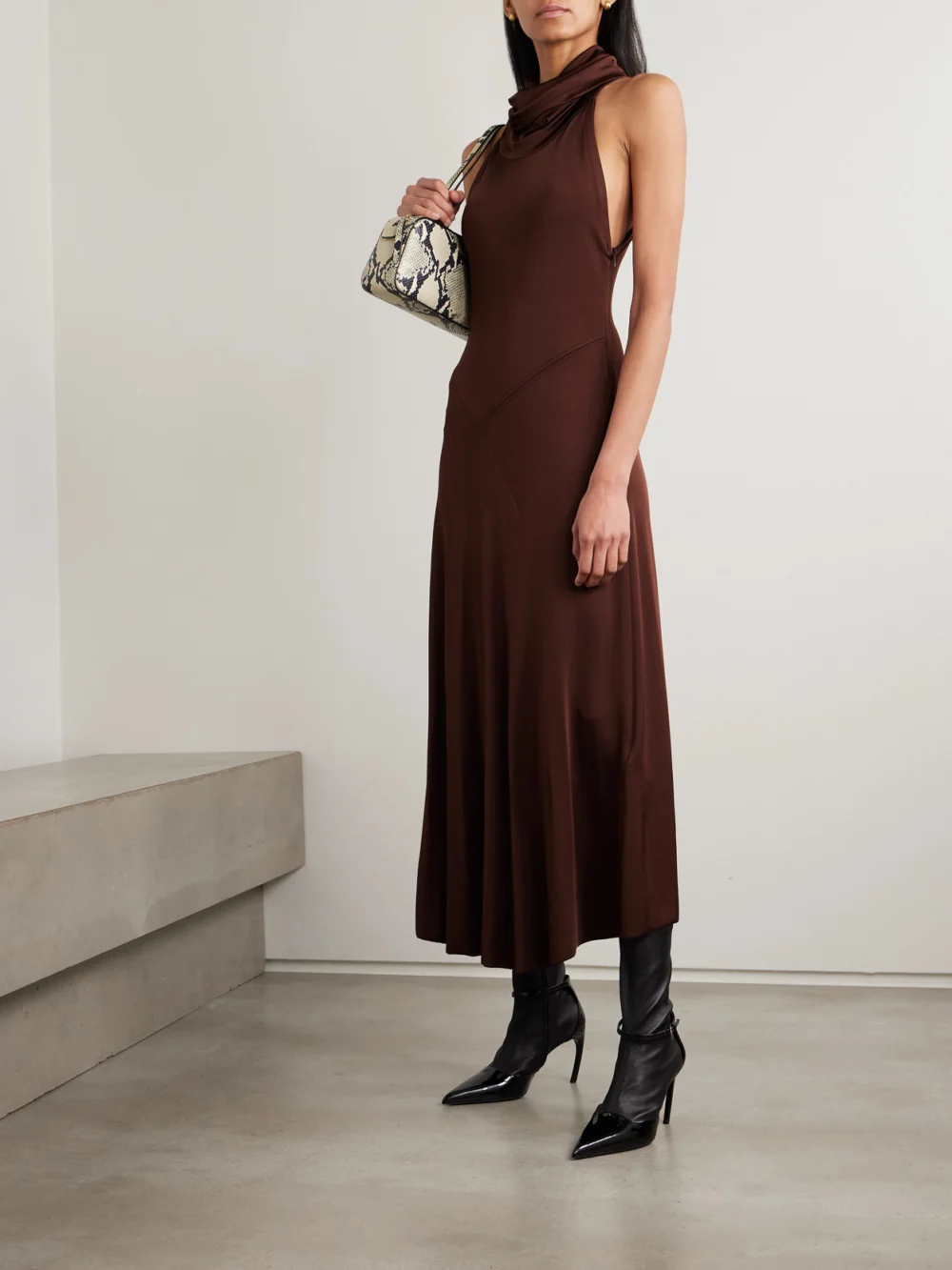 Victoria Beckham Hooded Stretch-jersey Midi Dress, worn by a model