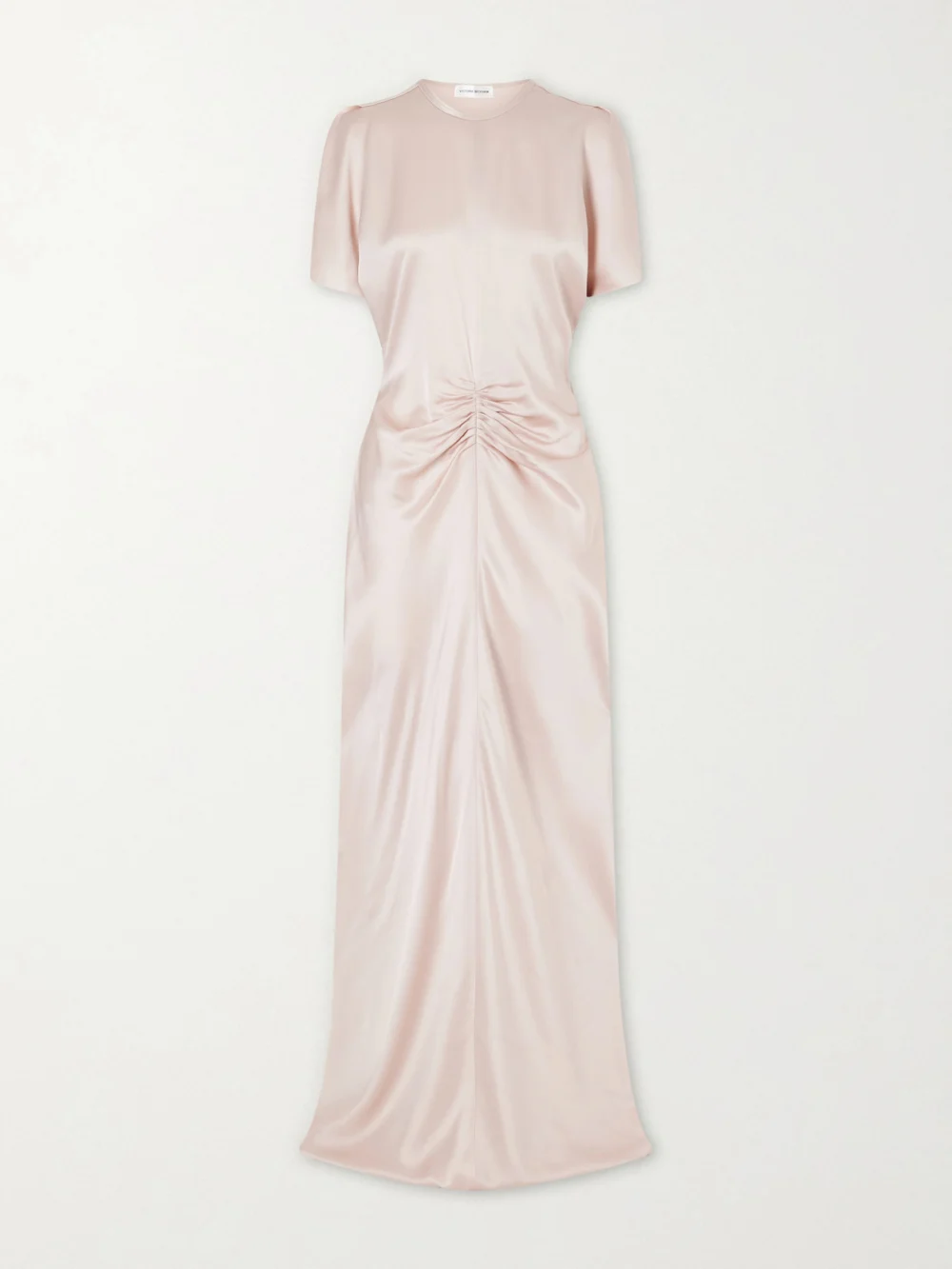 Victoria Beckham Isabella Ruched Satin Maxi Dress in pink